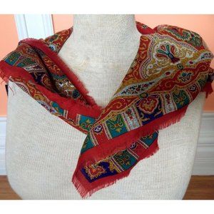Vintage Baar & Beards Colourful Graphic 100% Silk Square Scarf  Made In Japan